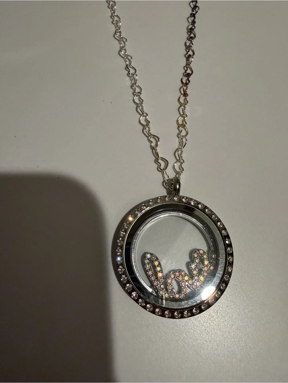 Origami Owl Silver 'Love' Crystal Locket Necklace with Multicolor Stones